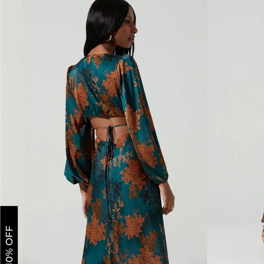 ASTR Teal and Orange Floral Midi Dress - Picture 2 of 5